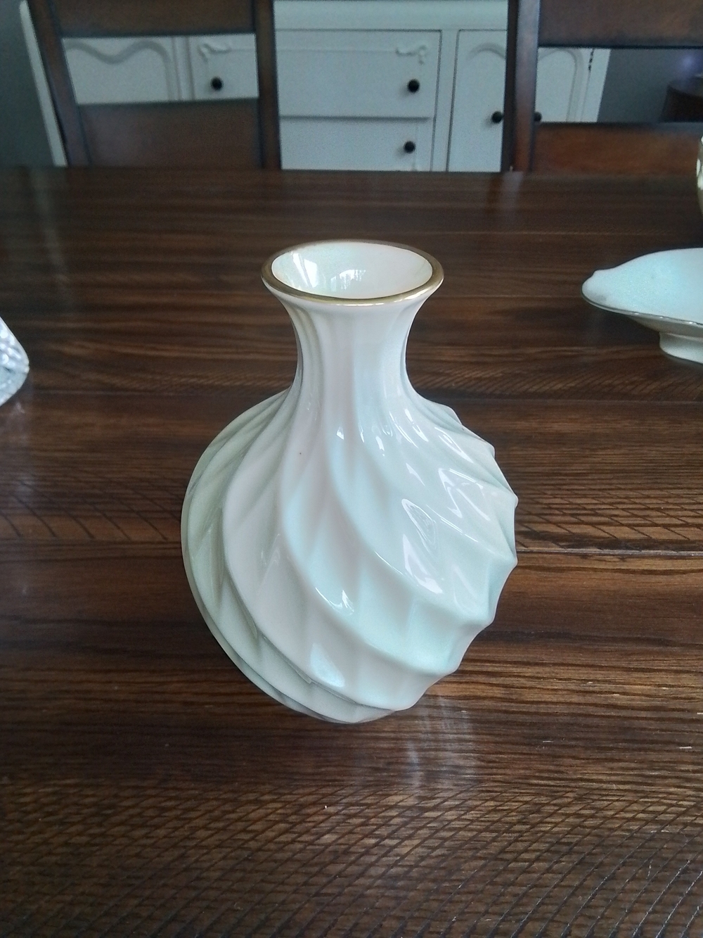 Lenox Cream Swirled Ceramic Vase with Gold Rim